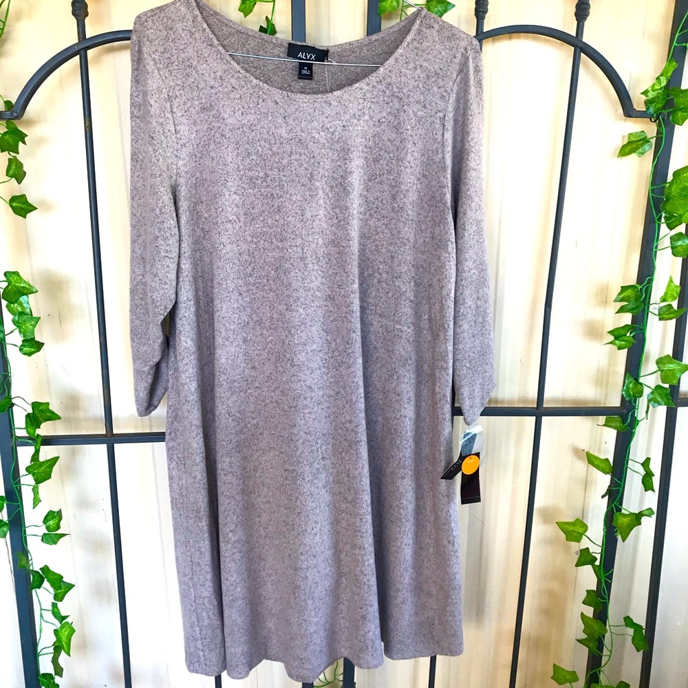 Alyx Sweater Dress 1X Mocha Soft Knit Layering Shift 3/4 Sleeve Day to Evening